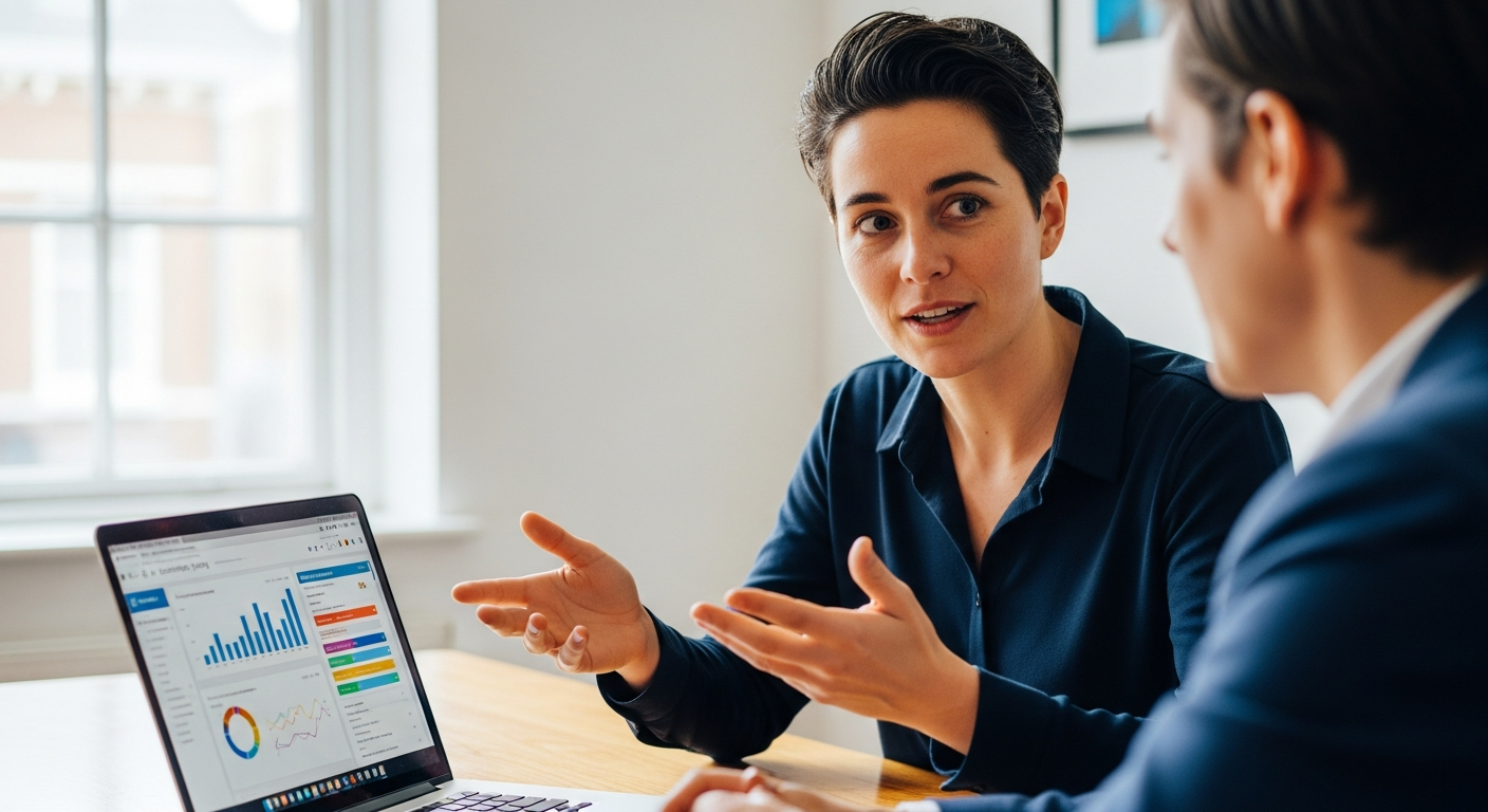 Raphael Krolis van BLURR Marketing bespreekt een LinkedIn Ads strategie met een klant op kantoor