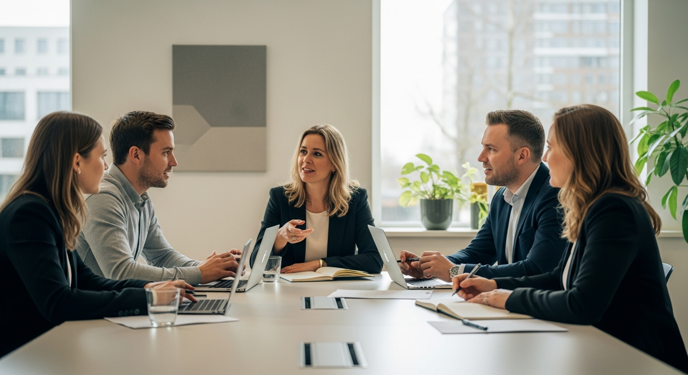 BLURR Marketing team bespreekt campagnestrategie op kantoor in Almere