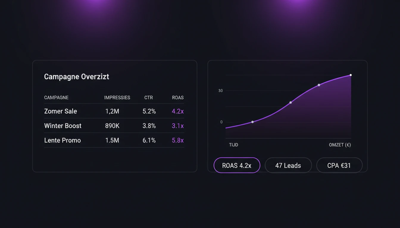 BLURR Google Ads dashboard met ROAS 4.2x en stijgende omzetlijn